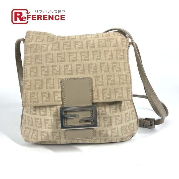Fendi Zucchino Leather Canvas Flap Beige Crossbody - Picture 1 of 9